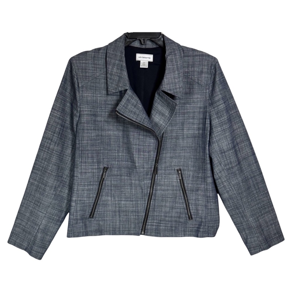NWT Liz Claiborne Blue Chambray Moto Jacket Size XXL‎ Tailored Blazer Zip Cotton